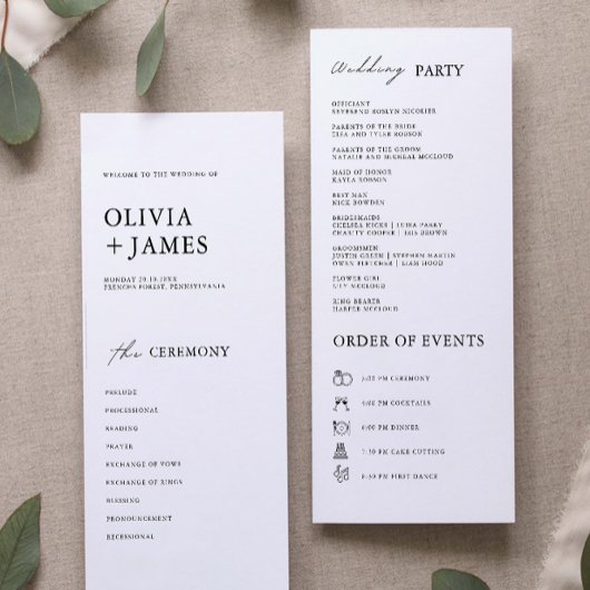 Vorlage für das Minimalistische Hochzeitsprogramm