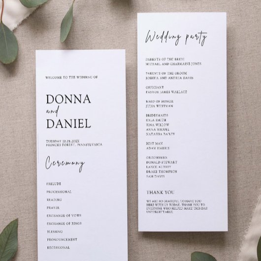 Vorlage für das moderne Hochzeitsprogramm