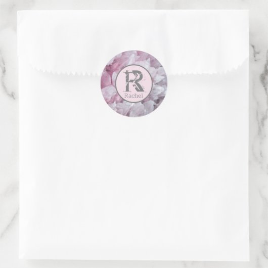 Vorlage für das Monogramm des rosa Rosenquartz Runder Aufkleber (Tasche)