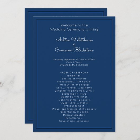 Vorlage für das Navy Blue Wedding Program (Vorne/Hinten)