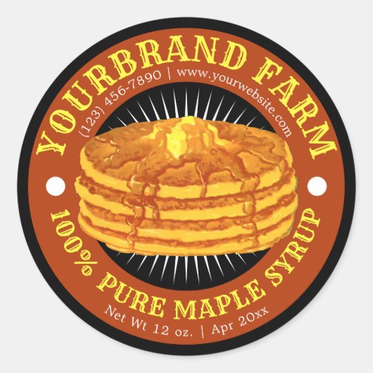 Vorlage für das Pancake Maple Sirup Label Runder Aufkleber (Vorderseite)
