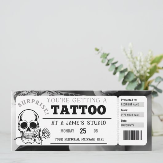 Vorlage für das persönliche Tattoo Ticket Geschenk (Stehend Vorderseite)