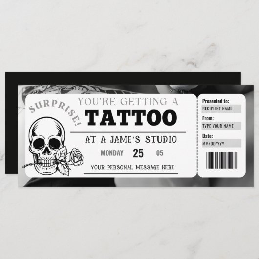 Vorlage für das persönliche Tattoo Ticket Geschenk (Vorne/Hinten)