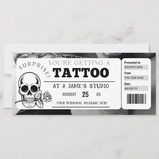 Vorlage für das persönliche Tattoo Ticket Geschenk (Vorderseite)