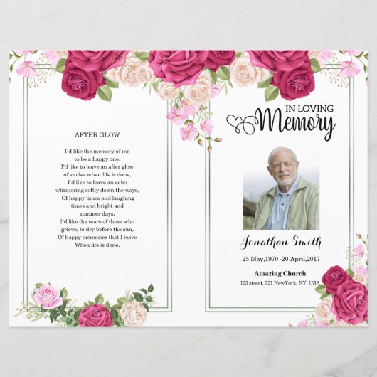 Vorlage für das Pink Floral Funerary Program (Vorderseite)