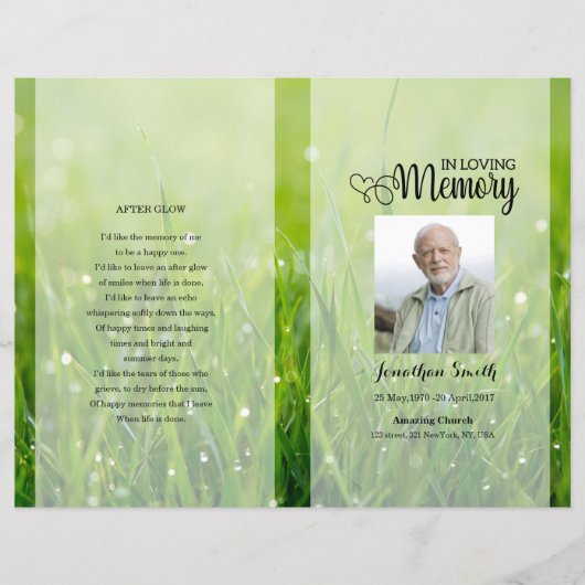 Vorlage für das Programm zur Beerdigung grüner Nat (Vorderseite)