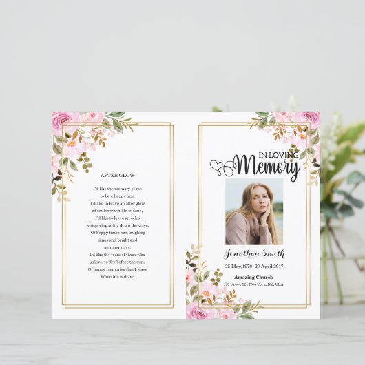 Vorlage für das Rosa Blumenbeerdigung (Stehend Vorderseite)