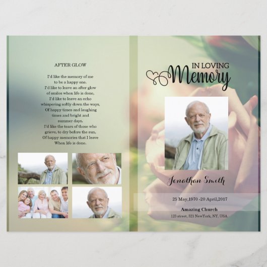 Vorlage für das Rose-Beerdigungsprogramm (Vorderseite)