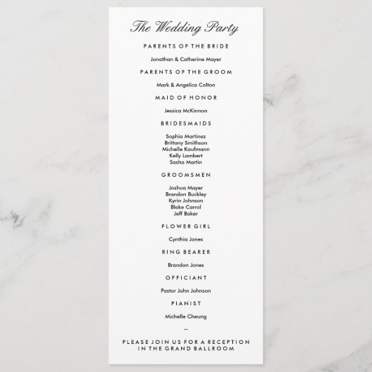 Vorlage für das Schwarz-Weiß-Hochzeitsprogramm (Rückseite)