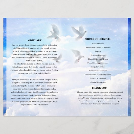 Vorlage für das Sky and Dove Funerary Program (Rückseite)