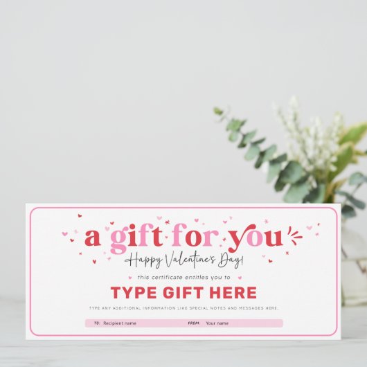 Vorlage für das Valentinstag-Geschenkgutschein (Stehend Vorderseite)