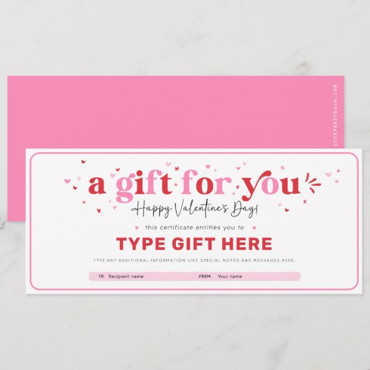 Vorlage für das Valentinstag-Geschenkgutschein (Vorne/Hinten)