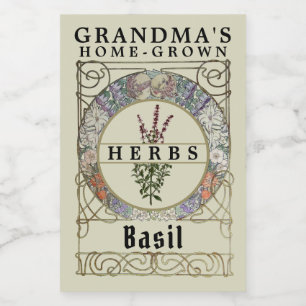 Vorlage für das Vintage Jugendstil-Mucha-Kräuterla Lebensmitteletikett