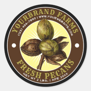 Vorlage für das Vintage neue Pecans-Label Runder Aufkleber