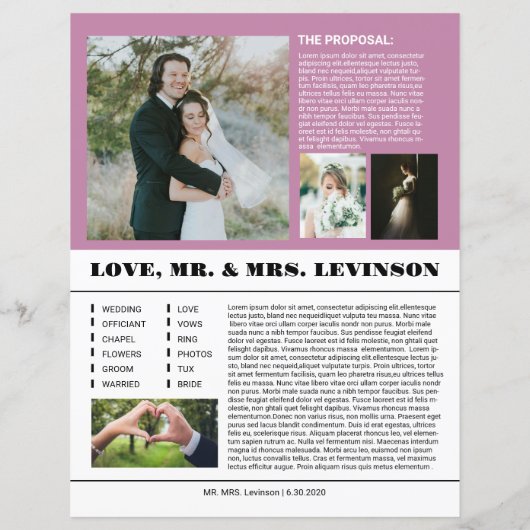 Vorlage für das Wedding Newspaper Programm (Rückseite)