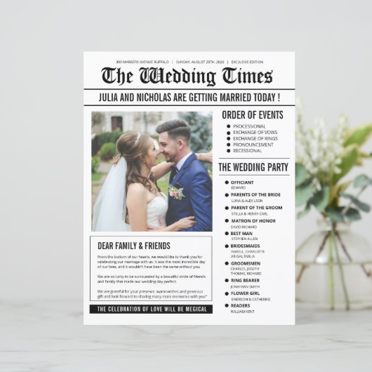 Vorlage für das Wedding Newspaper Programm (Stehend Vorderseite)