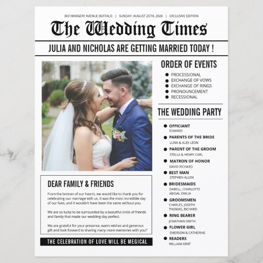 Vorlage für das Wedding Newspaper Programm (Vorderseite)