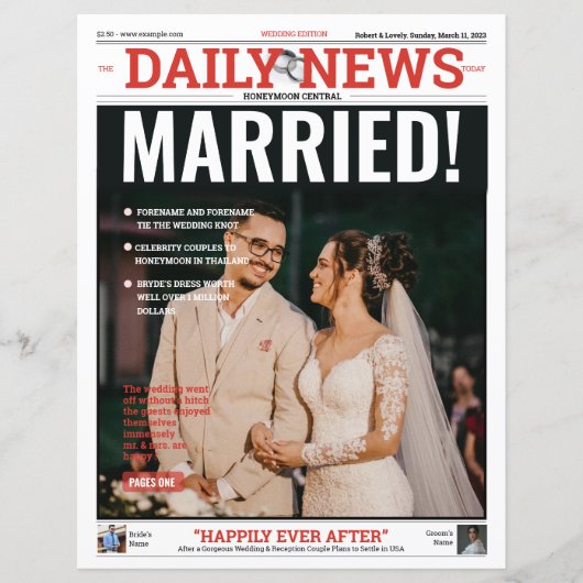 Vorlage für das Wedding Newspaper Programm (Vorderseite)