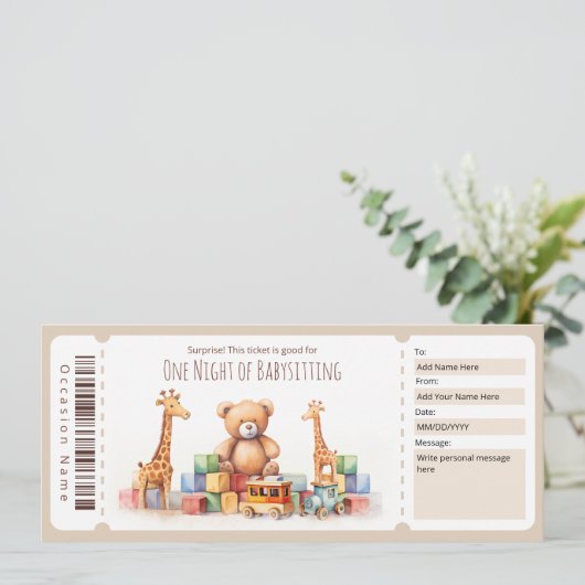 Vorlage für den Babysitter-Gutschein (Stehend Vorderseite)