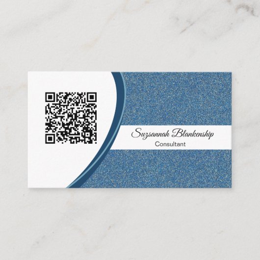 Vorlage für den beruflichen blauen Glitzer QR-Code Visitenkarte (Vorderseite)