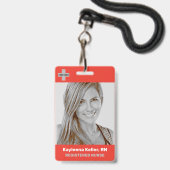 Vorlage für den einfachen, hellroten, großen Foto- Ausweis (Vorderseite mit Lanyard)
