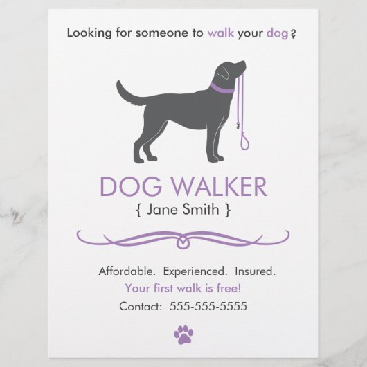 Vorlage für den Flyer "Dog Walker/Walking" (Vorne)