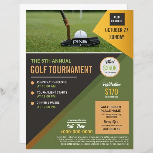 Vorlage für den Flyer eines Golfturniers (Vorne/Hinten)