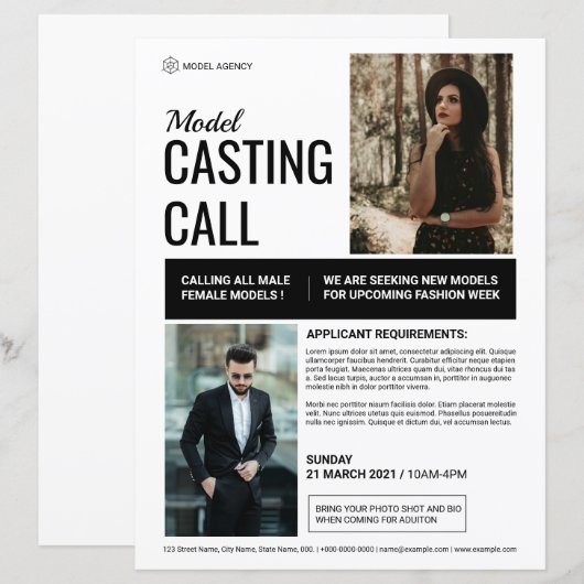 Vorlage für den Flyer für das Casting (Vorne/Hinten)