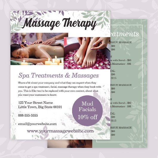 Vorlage für den Flyer "Massage Therapy Services"