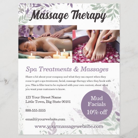 Vorlage für den Flyer "Massage Therapy Services" (Vorne)