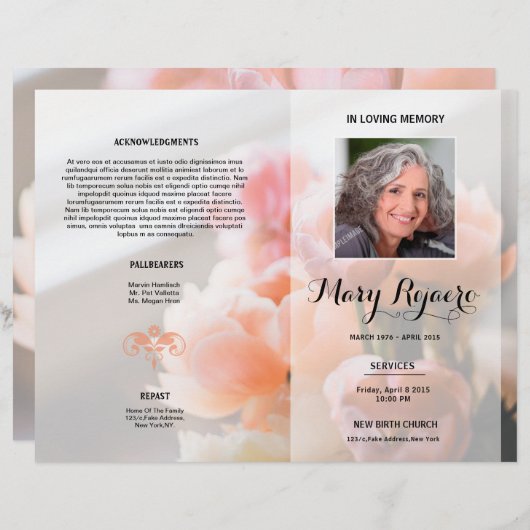 Vorlage für den Flyer von Blumenbeerdigungen (Vorne/Hinten)