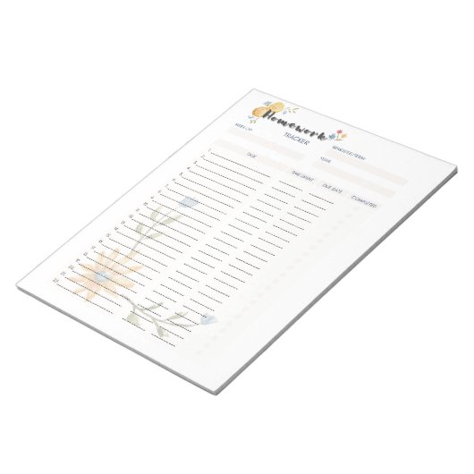 Vorlage für den Hausaufgaben-Planer Notizblock (angewinkelt)