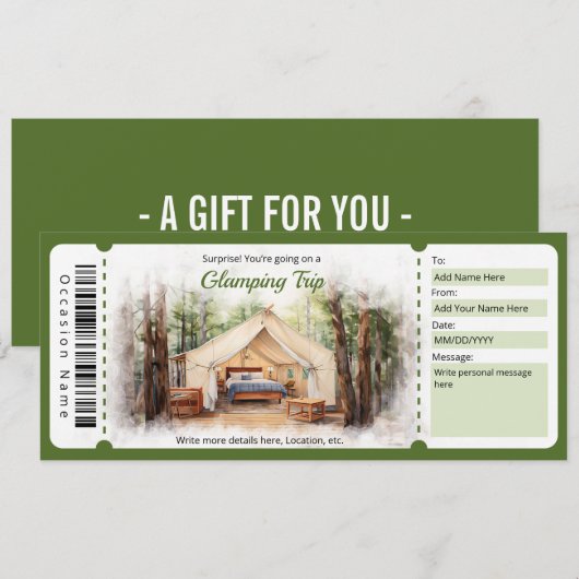 Vorlage für den "Überraschungsglamping-Gutschein" (Vorne/Hinten)