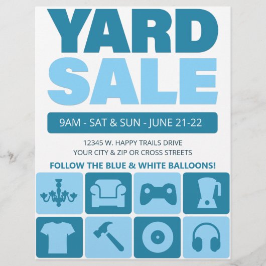 Vorlage für den Yard Sale-Flyer (Aqua Blue) Flyer (Vorne)