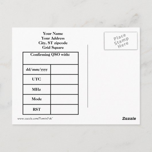 Vorlage für die Amateurfunkkarte QSL Postkarte (Rückseite)