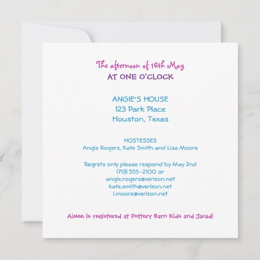 Vorlage für die Babydusche (Rückseite)