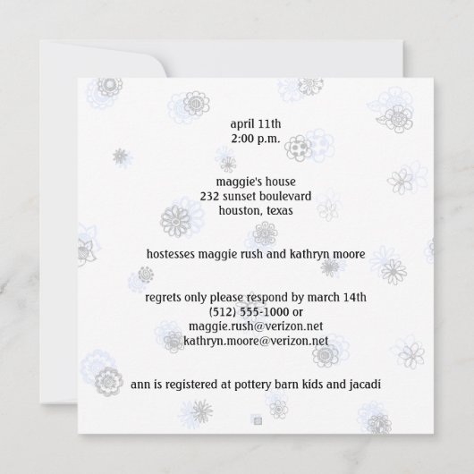 Vorlage für die Babydusche (Rückseite)