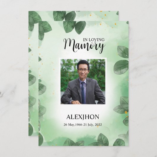 Vorlage für die Beerdigungskarte (Vorne/Hinten)