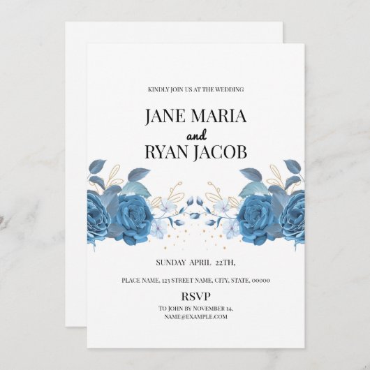 Vorlage für die blaue Blumeneinladung (Vorne/Hinten)