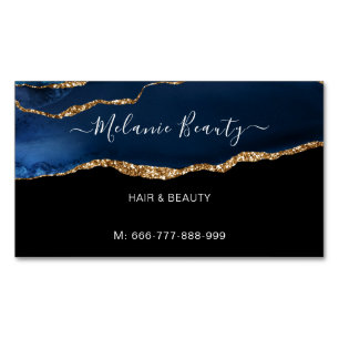 Vorlage für die Blue Gold Hair Beauty Business Car Magnetische Visitenkarte