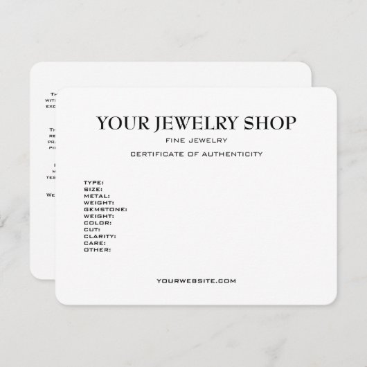 Vorlage für die Echtheitsbescheinigung (Vorne/Hinten)