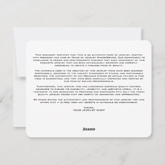 Vorlage für die Echtheitsbescheinigung (Rückseite)