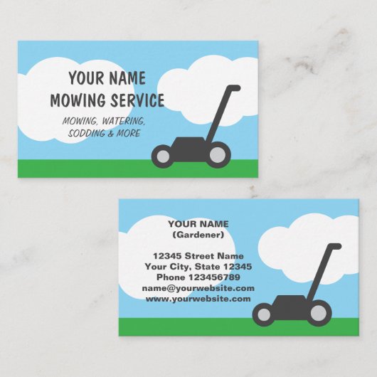 Vorlage für die einfache Rasenmäher Visitenkarte (Vorne/Hinten)