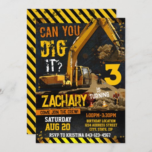 Vorlage für die Einladung von BauDigger zum Geburt (Vorne/Hinten)