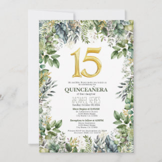 Vorlage für die Einladung von Greenery Quinceañera