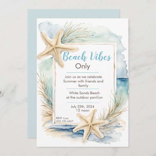 Vorlage für die Einladung von Starfish Beach (Vorne/Hinten)