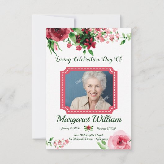 Vorlage für die florale Beerdigungskarte (Vorderseite)