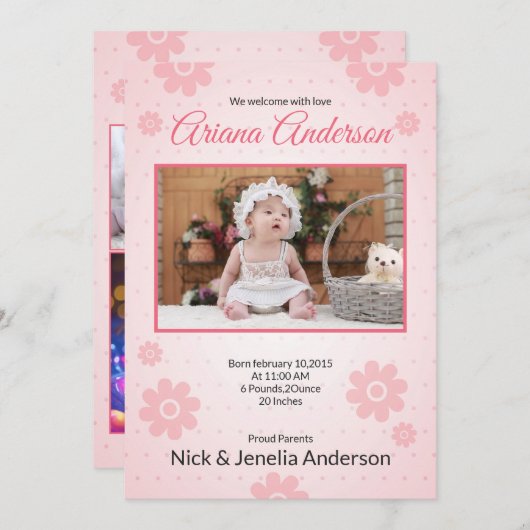 Vorlage für die Geburtsankündigung (Vorne/Hinten)