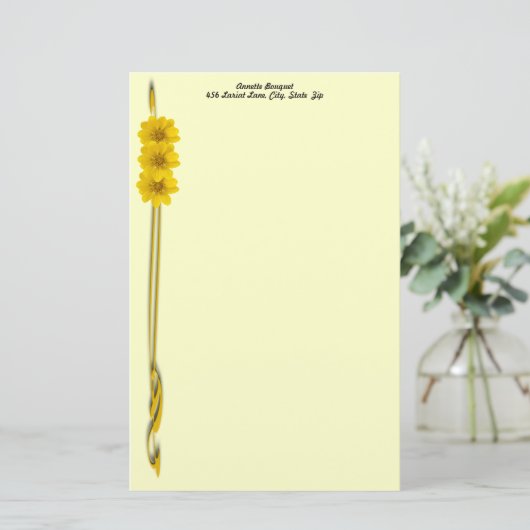 Vorlage für die gelbe Blume Foto Filigree-Grenze Briefpapier (Stehend Vorderseite)