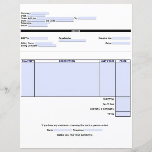 Vorlage für die große Rechnung (Rückseite)
